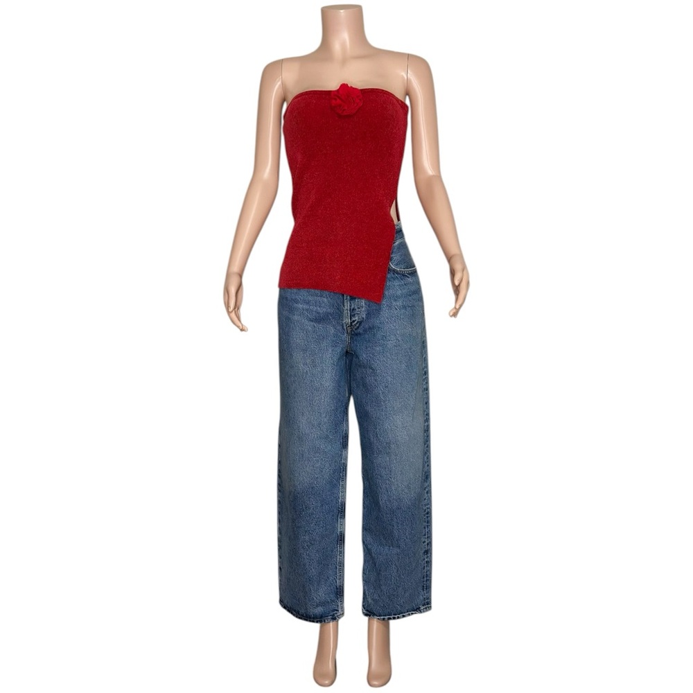 WITH JÉAN Belle Crushed Velvet Strapless Top, Red, Medium - Picture 9 of 11